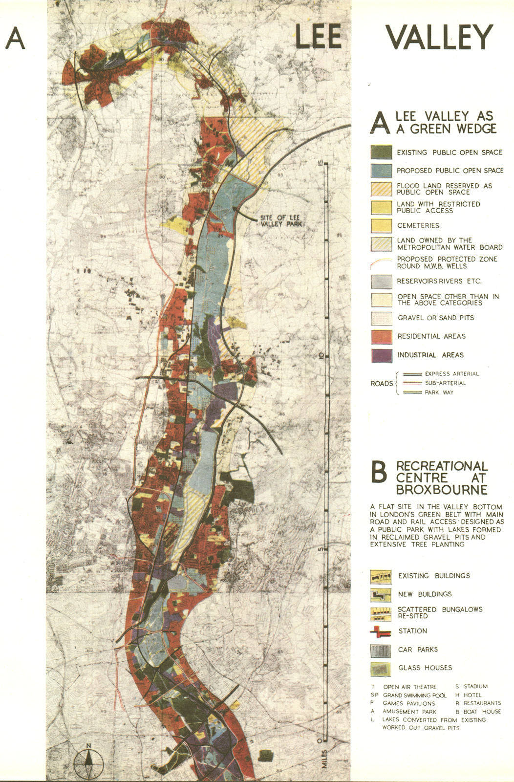 LEE VALLEY. Proposed green space. Greater London Plan. ABERCROMBIE 1944 map